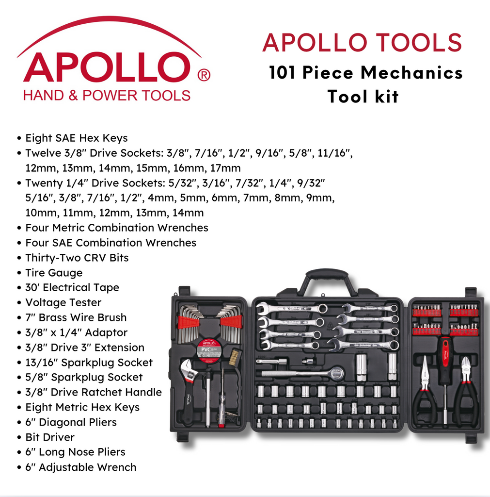 101 Piece SAE & Metric Mechanic Tool Set for Vehicle and Home Maintenance